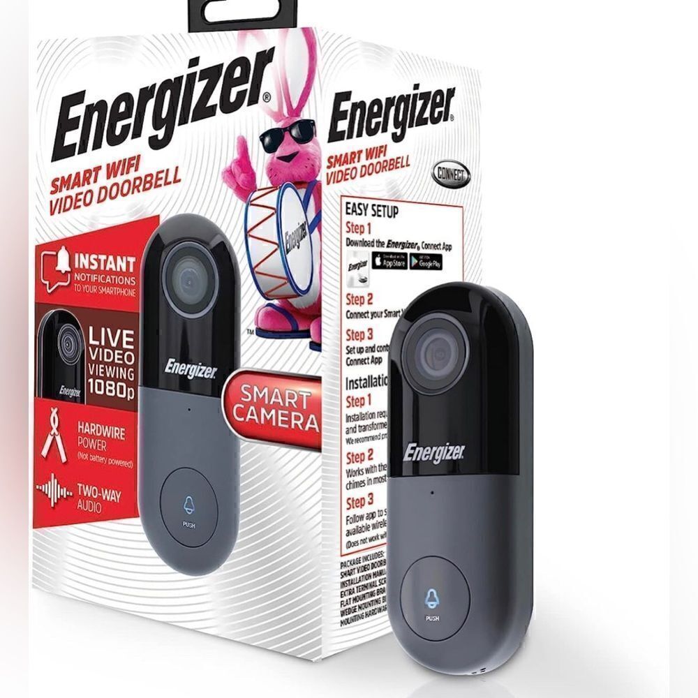 Energizer 1080p Wired Video Doorbell, Home Security , iOS/Android App